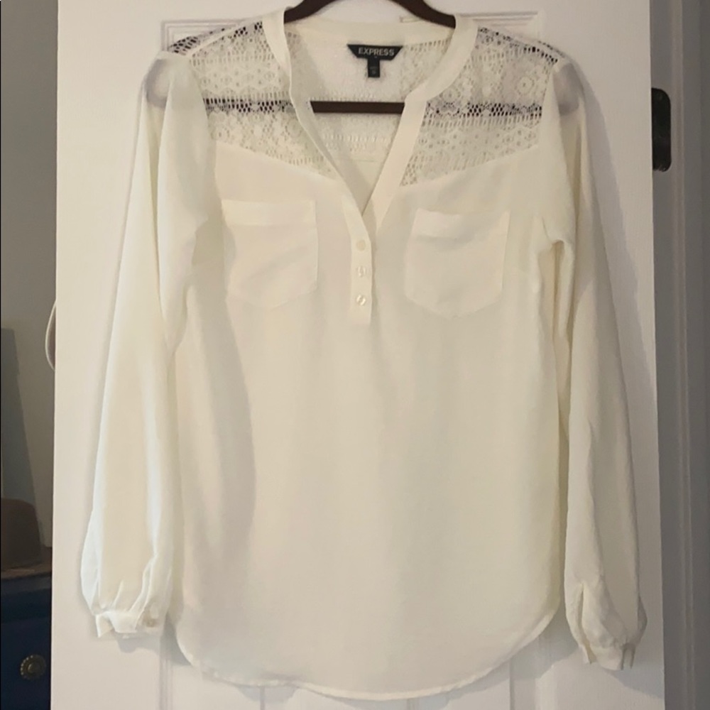 Express Cream Blouse with Crochet Shoulders